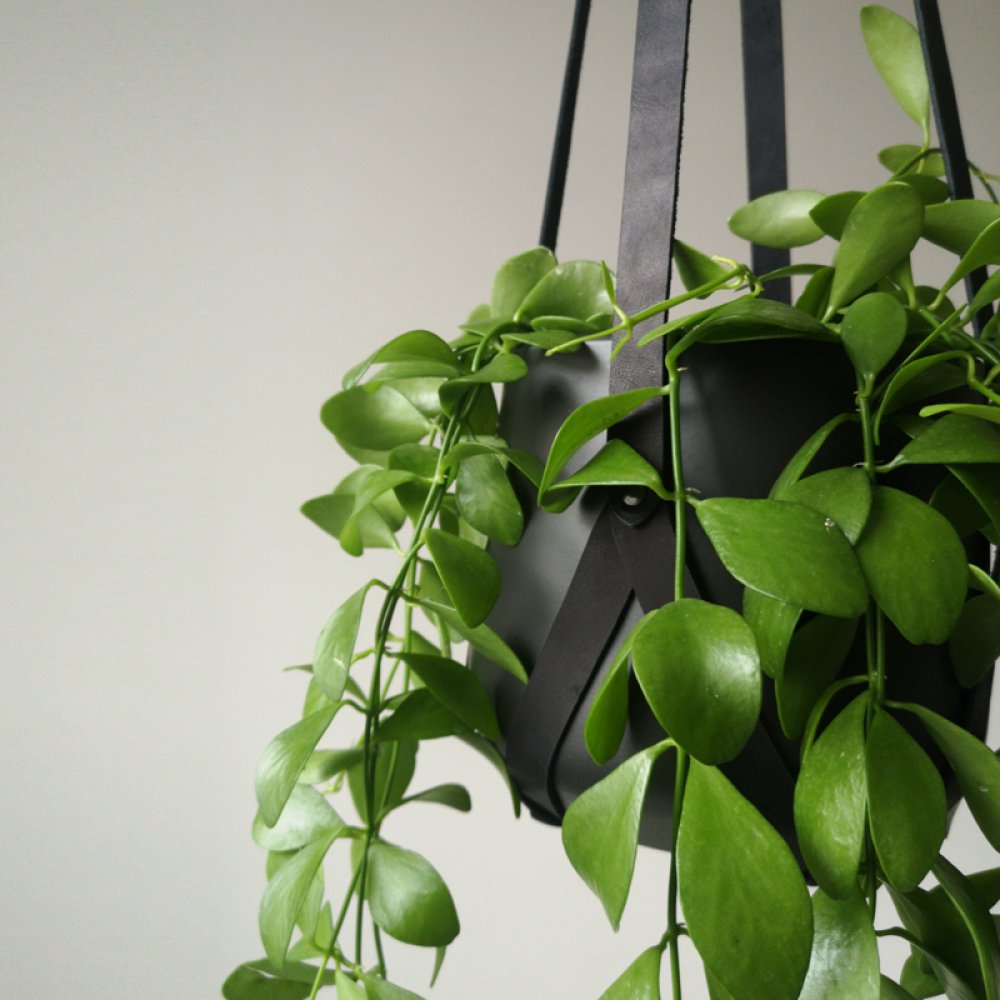 Leren plantenhanger zwart | Minimalistisch design